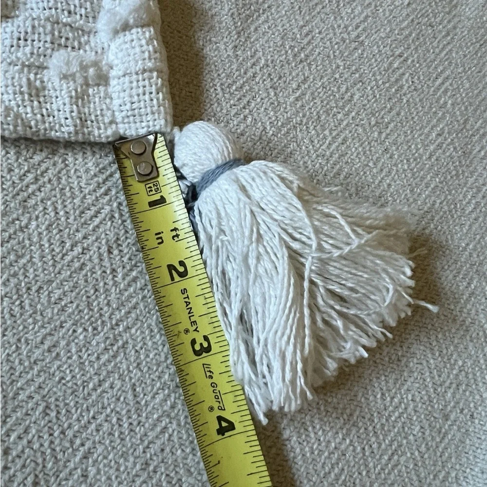 Magaschoni Boho Table Runner White & Gray Textured Stripe with Tassels 92